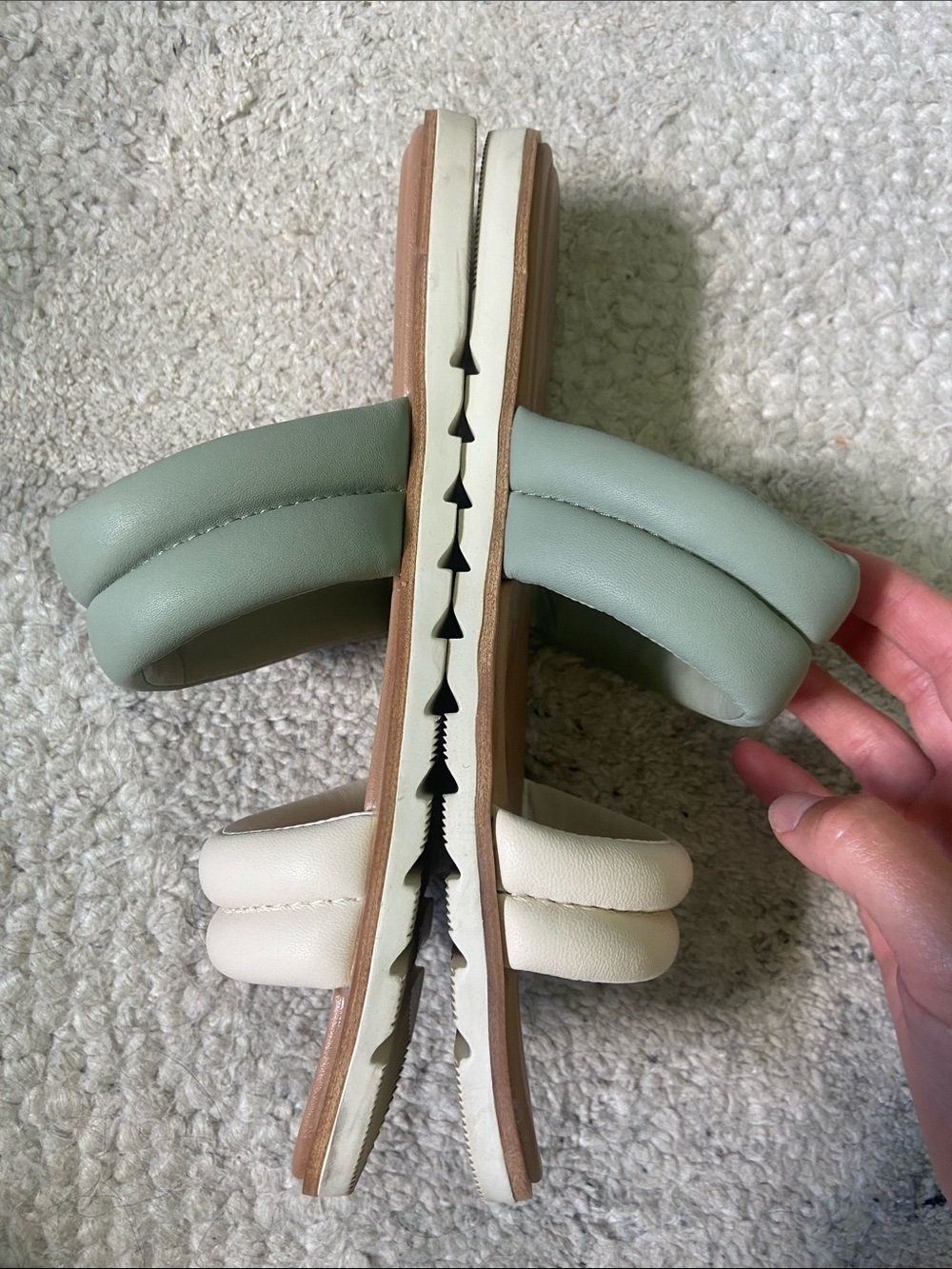 Sorel Ella II Puff Slide Two-Strap Slide Sandals in Sage and Cream - Picture 6 of 9